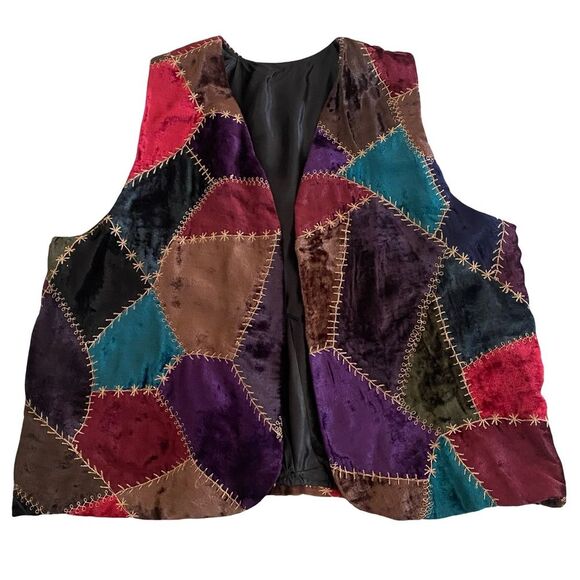 Vintage Jackets & Blazers - Vintage Patchwork Velvet Vest
